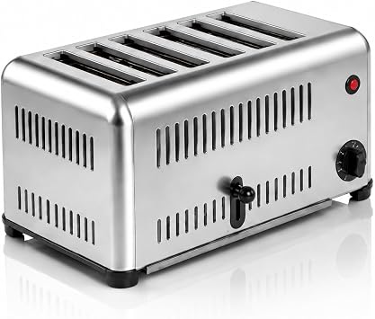 6 Slot Commercial Toaster - 6 Slice Wide Slot Stainless Steel Toaster for Restaurant and Home Kitchen, One-Piece Molding Process 1680W 110V