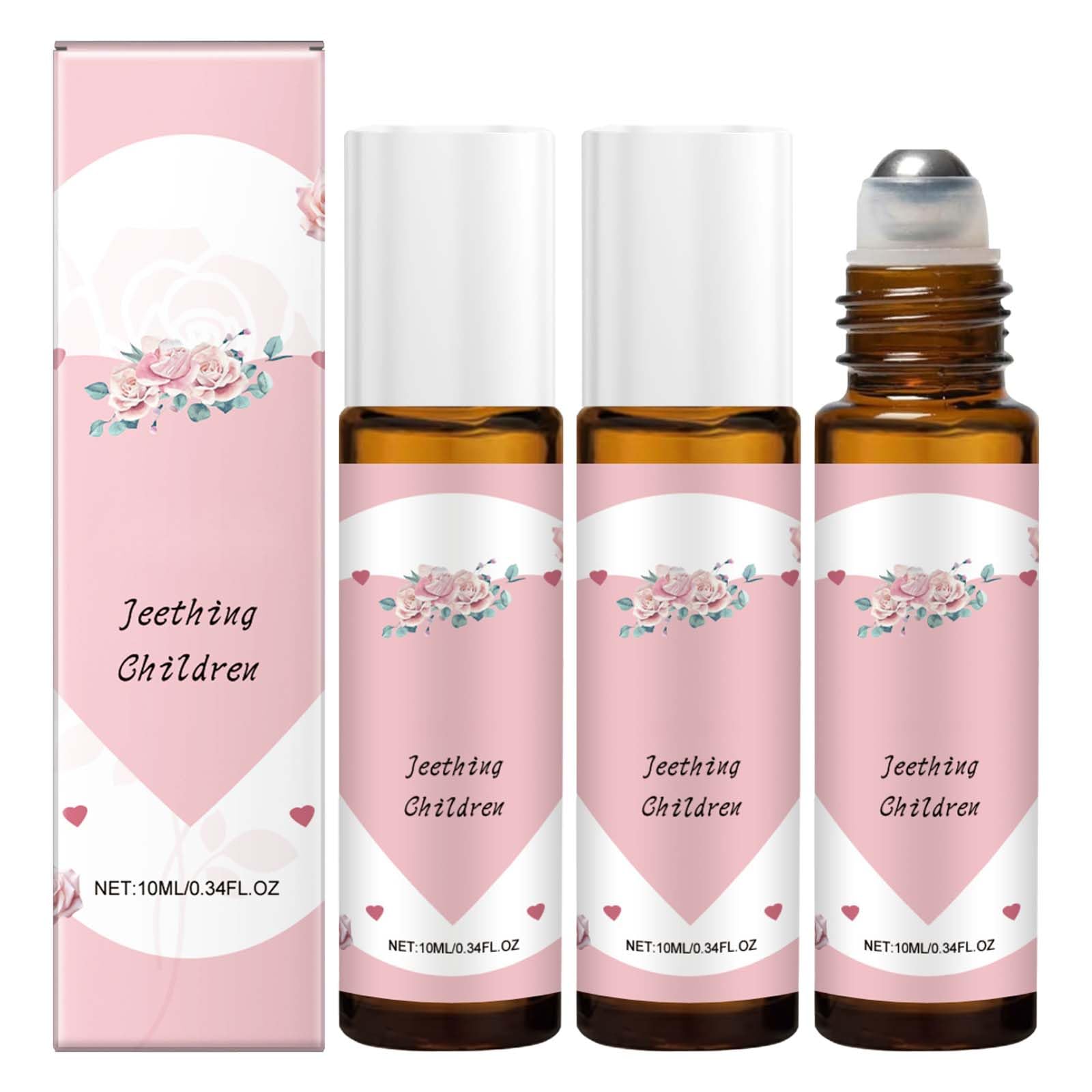 3 PCS Natural Pain Relief Baby Teething Oil Roller, Mild and Non-Irritating, Refreshing and Soothing with Unique Ball Design