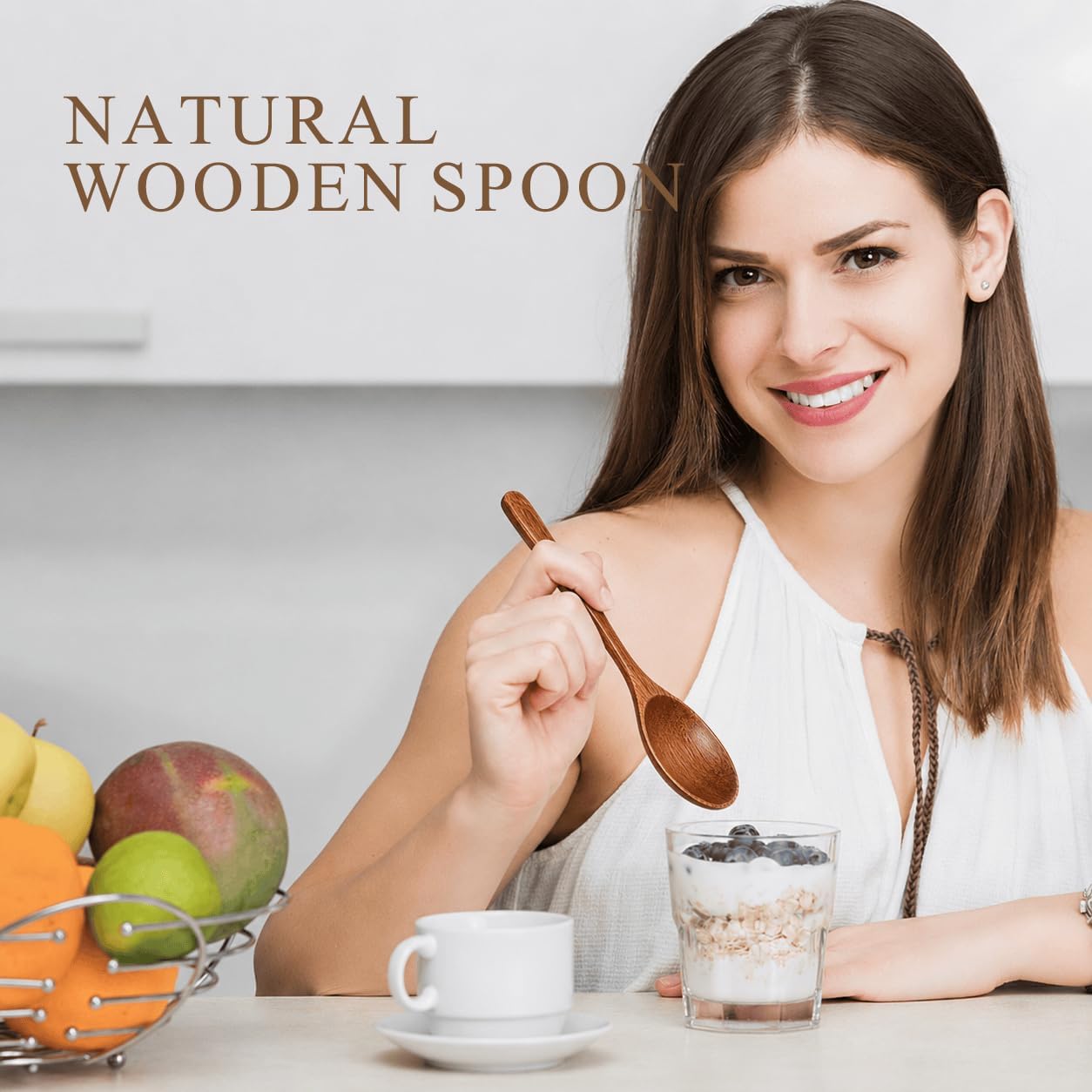 Small Wooden Spoons for Eating, 6-Piece Set, 7.3 Inch Serving Spoons image 2