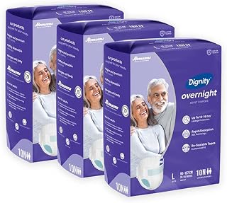 DIGNITY Overnight Tape Style Adult Diapers - L (30 Pieces) With Wetness Indicator and Leakage Protection Upto 12-16 Hrs. Price In India