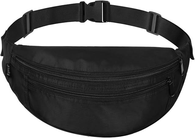 Ryaco Bum Bag Doggy Bag Waist Pack for Men Women Unisex Water Resistant Fanny Pack 3 Pockets Workout Pouch with Adjustable Strap for Fitness/Dog Walking/Execise/Hiking/Climbing/Outdoor Sports
