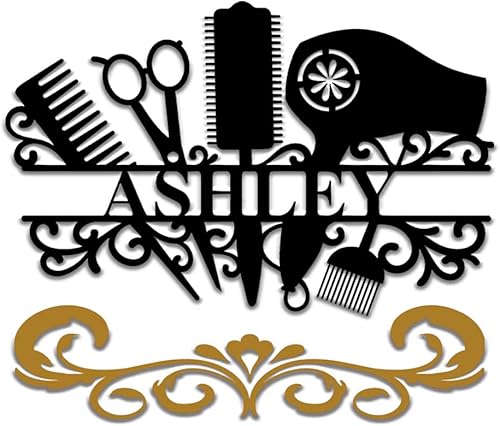Letrero de metal personalizado con nombre de estilista de peluquería, letrero de nombre comercial personalizado para estilista, arte de pared de
