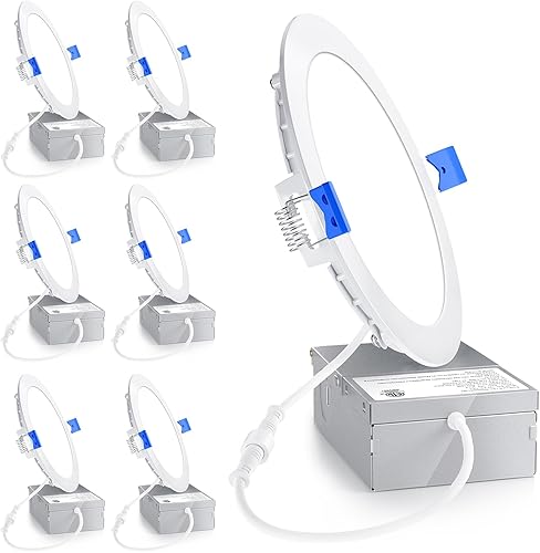 Miniatura 9 de Ensenior - 6 lámparas empotrables LED ultrafinas de 4 pulgadas con caja de conexiones, 3500 K blanco neutro, 9 W 75 W Eqv, luz descendente