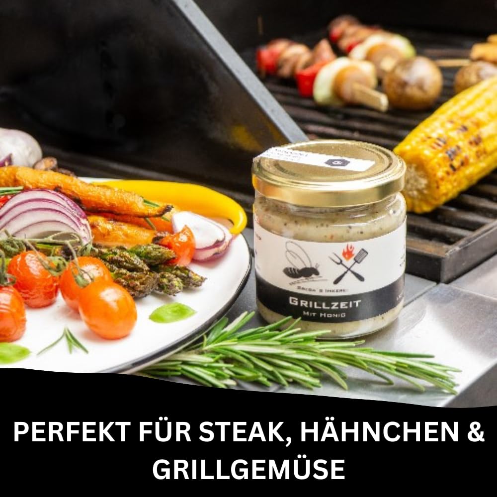 Grega’s BBQ Honig Grillset 6-teilig – BBQ Sauce & Gewürz Honige mit Grillpinsel Geschenk für Männer – Grillen, Marinieren & Verfeinern – Honigsüßes Grillsaucen Geschenkset