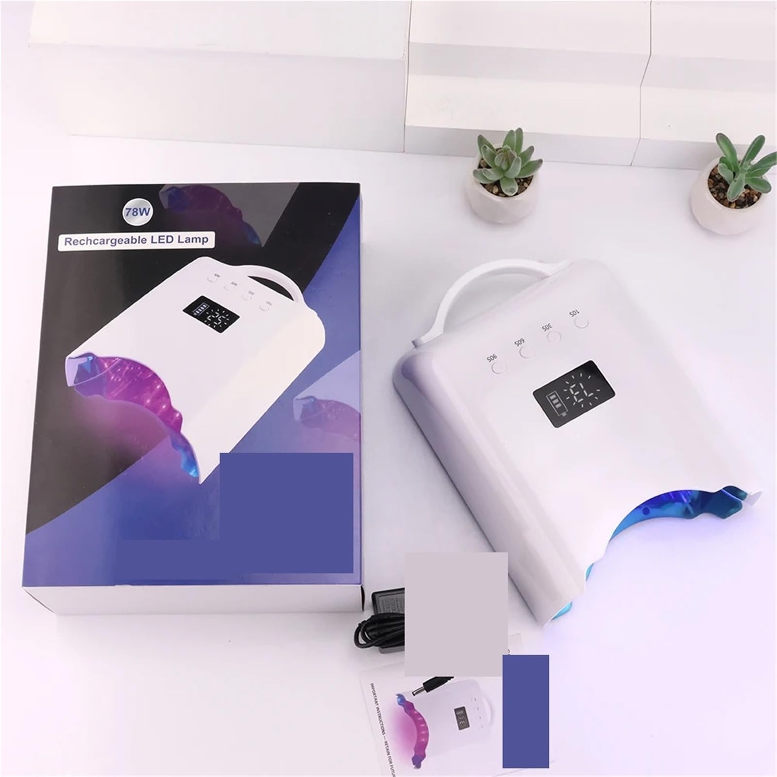 Lampa LED do paznokci, Pro 78W UV LED Lampa do paznokci Manicure Akumulatorowa Suszarka Do Utwardzania Lakieru Żelowego Światła(Wit)