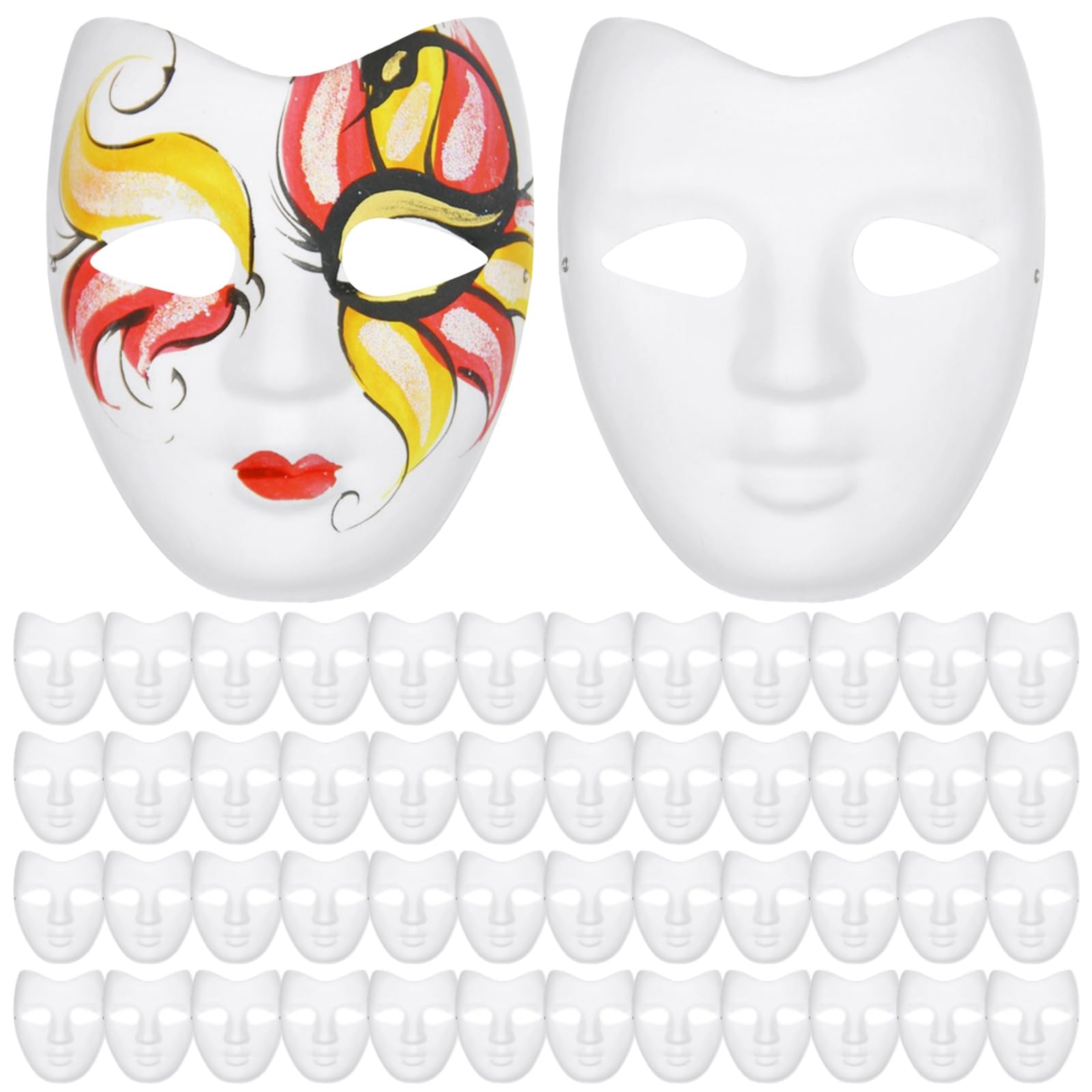 YOFAPA DIY Full Face Masks,50 Pcs Blank Paintable Paper Mask, White Masquerade Mask for Mardi Gras Smooth Surface