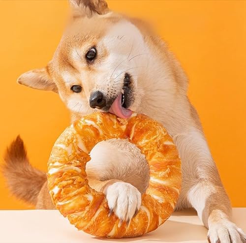 1Pcs - Chicken Wrapped in Cowhide Rolls, Donuts, Grinding Teeth Sticks, bite Resistant and Teeth Cleaning Training Snacks Suitable for All Dog Breeds, Healthy Dog Toys (Medium Size)