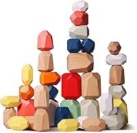 MTTIERY 36PCS Wooden Stacking Rocks Montessori Toys for 3-5 Year Olds - Balancing Stones Sensory Building Blocks Preschool Learning Gifts