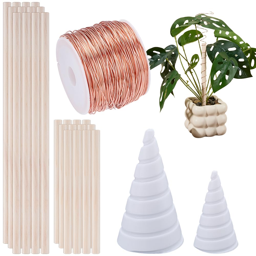 arricraft Electroculture Gardening Copper Kit with Copper Wire 0.8mm Gauge 90 Ft, 2 Pcs Fibonacci Coil Winding Jigs, 2 Sizes of 24 Pcs Wooden Stakes Antennas for Garden Plants Vegetables Growing