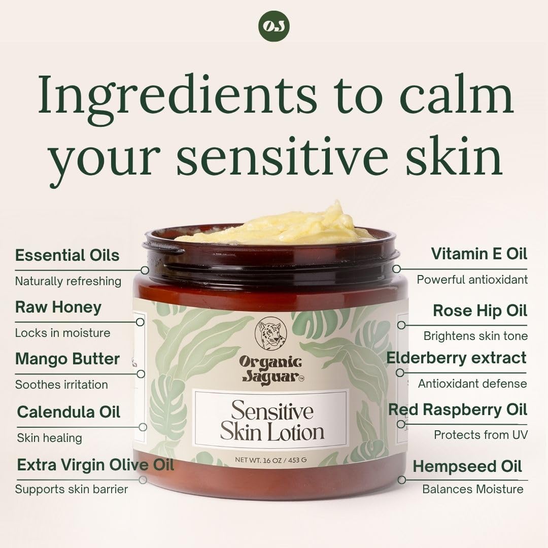 Organic Jaguar Natural Body Lotion for Sensitive Skin, Scent Free, Sulfate & Paraben Free Body Care, Moisturizer With Essential Oils, Vitamin E Oil, Beeswax, Extra Virgin Olive Oil, Raw Honey, 8 oz - Image 3