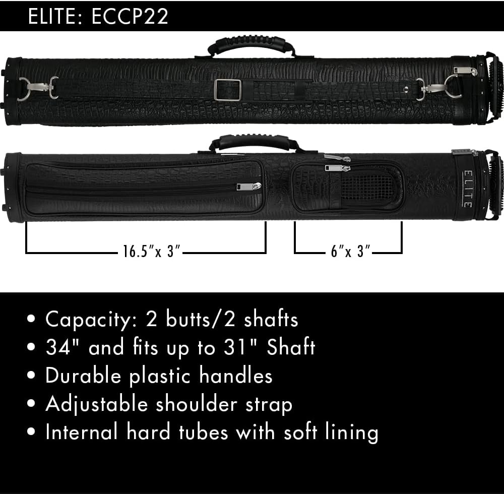 ELITE 2 Butts and 2 Shafts Vinyl Pool Cue Case with Cell Phone Pouch