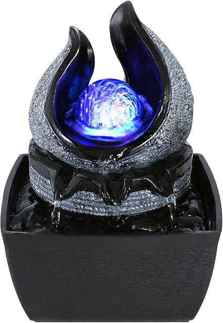 Dyna-Living Indoor Water Fountain with Rolling Ball LED Light Feng Shui Tabletop Fountain Sound Relaxation Fountain Home Office Decoration,3 Pin UK Plug Included