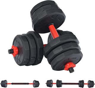 Fkstyle【3WAY可変式/2個セット】ダンベル 20kg (10kg×2) バーベルにもなる 12角形プレート 転がらない 滑りにくい 筋トレ器具 アレイ トレーニング エクササイズ 自宅