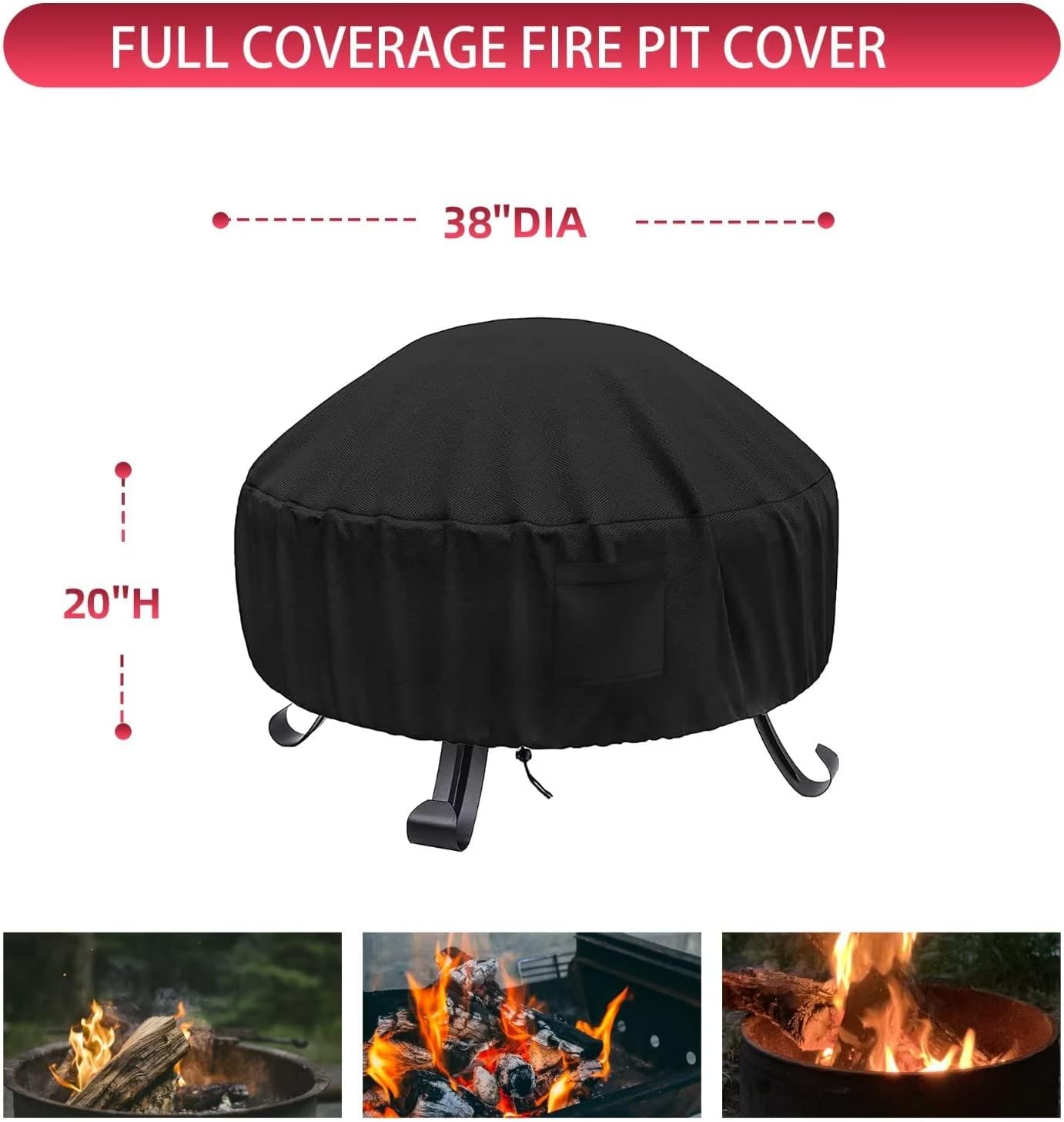 WLEAFJ Fire Pit Cover Round for Fire Pit 38 Inch, Heavy Duty Oxford Fabric Firepit Cover Round, Full Coverage Patio Outdoor Fireplace Cover, Waterproof Fire Bowl Cover