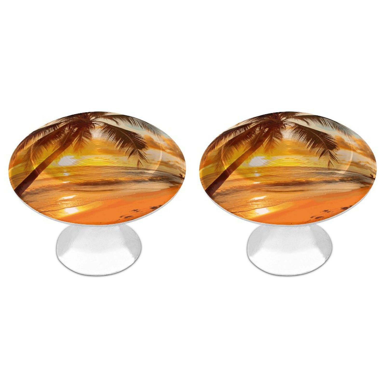 FekiLoot Tropical Beach Palm Tree Sunset Cabinet Knobs Personality Stainless Steel Round Drawer Handles Circle Modern Cabinet Handles Drawer Knobs for Kitchen Dresser Bathroom Cupboard Furniture