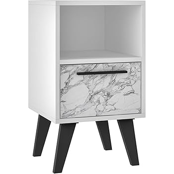 Amazon Com Manhattan Comfort Amsterdam Ultra Modern 1 Drawer Bedroom Nightstand White Marble Furniture Decor