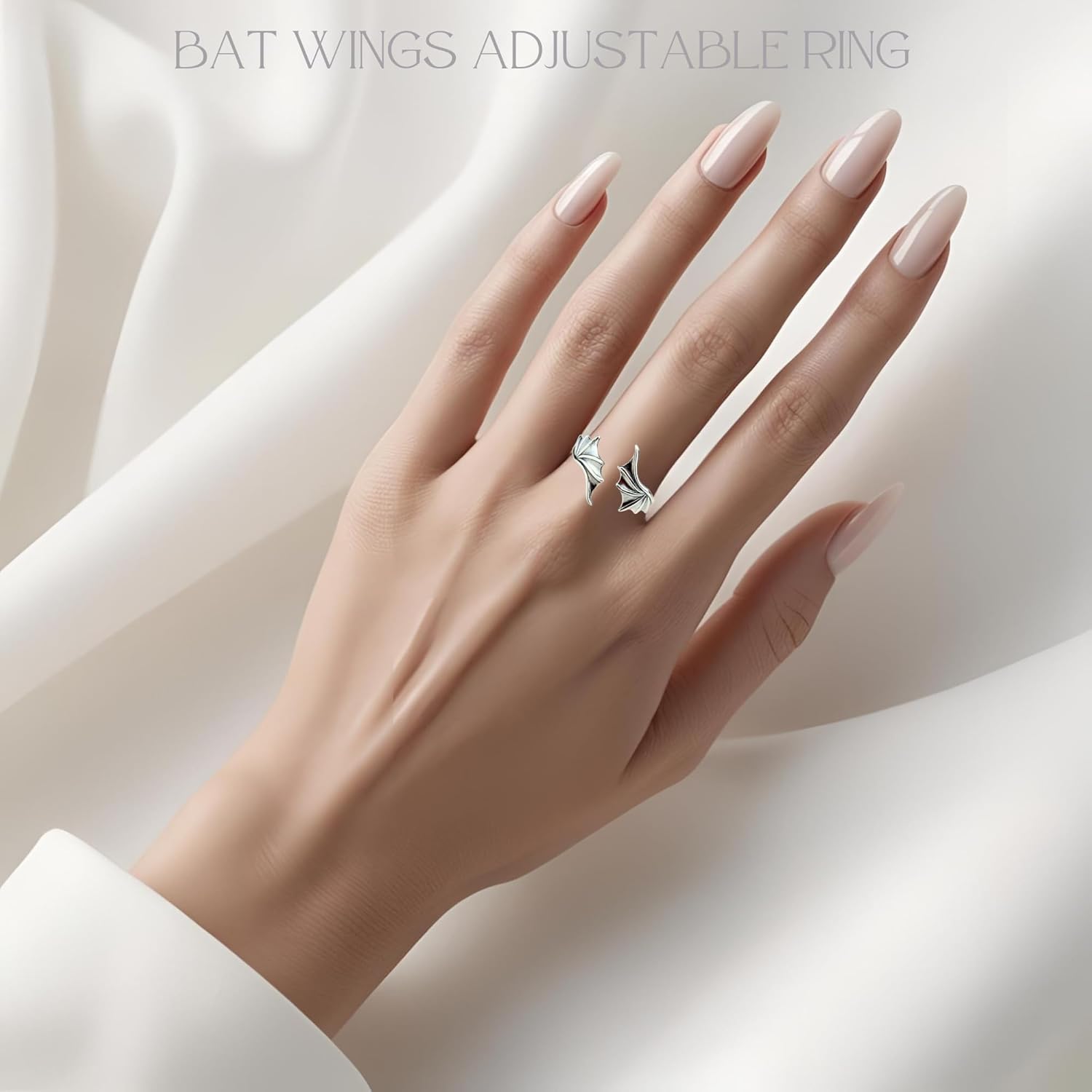 925S Silver Illyrian Bat Wing Angel Malakim Adjustable Ring - Officially Licensed Sarah J. Maas ACOTAR Merch