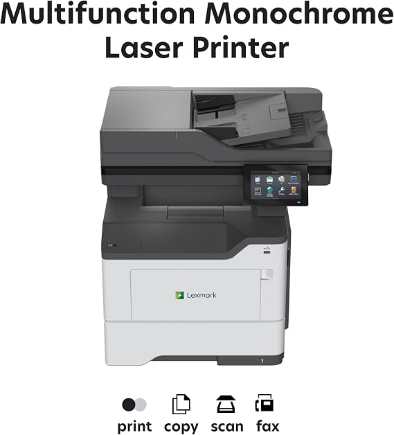 Lexmark MX532adwe Monochrome Laser All-in-One Printer, Integrated Duplex, Energy Star, 4.3-inch Color Touch Screen, Print Speed: Up to 46 ppm, Rec. Monthly Page Volume: 2,000-15,000 Pages(38S0820)