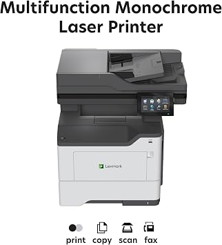 Lexmark MX532adwe Monochrome Laser All-in-One Printer, Integrated Duplex, Energy Star, 4.3-inch Color Touch Screen, Print Speed: Up to 46 ppm, Rec. Monthly Page Volume: 2,000-15,000 Pages(38S0820)