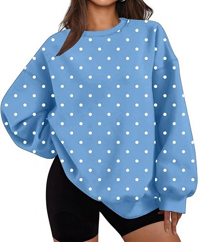 Polka Dot Sweatshirt for Women Crewneck LongSleeve Pullover 