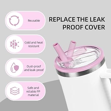 40 OZ Tumbler Lid Replacement Compatible with Stanley Quencher, Leakproof Flip Straw Lids, Spill Proof Top Cover Compatible for Stanley Cup Accessories,2 Pack, Light Purple