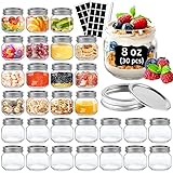 Aliggbent Mason Jars 8 oz, 30pcs Reusable Mason Jars with Regular Airtight Lids and Bands, Clear Sma