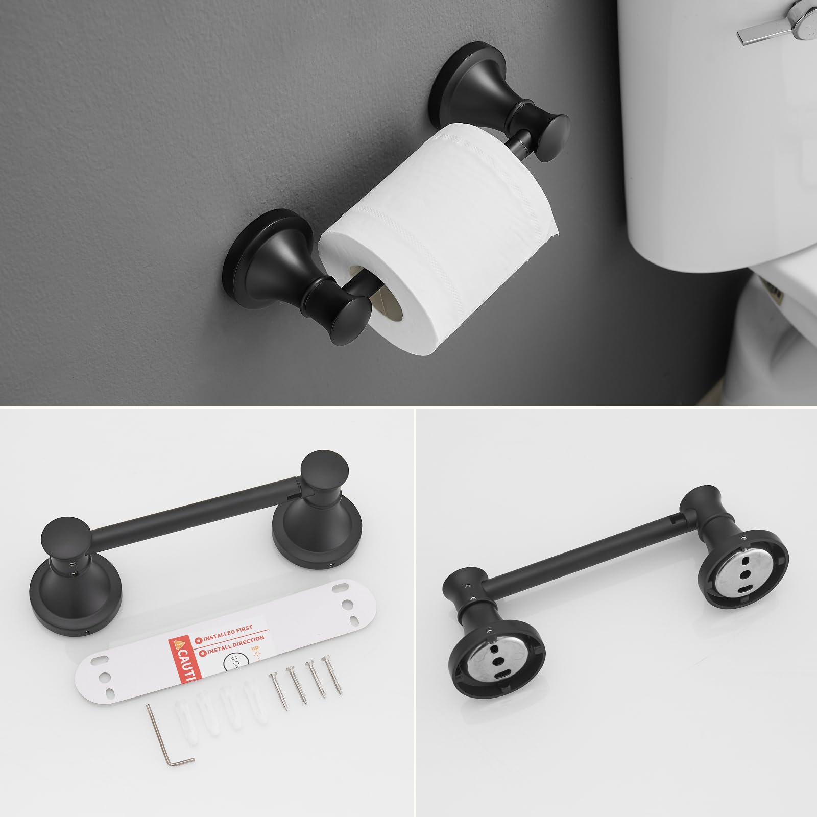 RUMOSE Pivoting Toilet Paper Holder and Hand Towel Ring, Matte Black — Amazon image 8