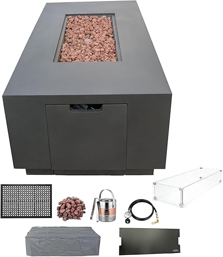 Miniatura 10 de AMS Creations - Mesa para hoguera Sedona con cajón de almacenamiento de tanque de propano extraíble, hoguera rectangular de propano de hormigón,