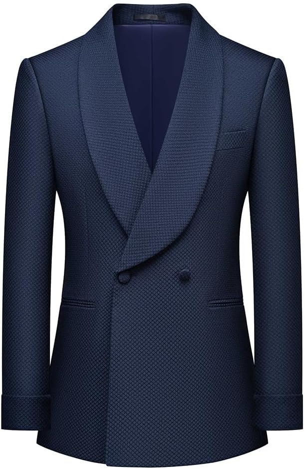 Men's Shawl Lapel Blue Formal Tuxedo Blazer Jacket Pants 2 Pieces Set Groom Double Breasted Suit Wedding Banquet