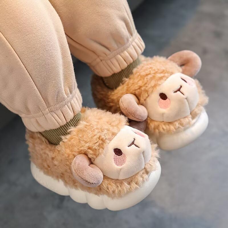 Toddler Boys Girls Lovely Cartoon Sheep Warm Winter Slippers for Indoor Home Bedroom2