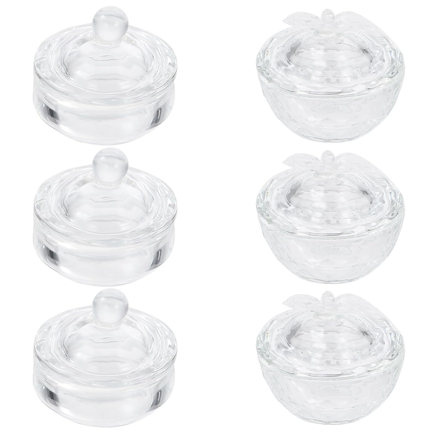 NOLITOY 6pcs Mini Crystal Nail Art Cups with Lids, Glass Liquid Containers for Manicure Brush Cleaning, Salon and Home Acrylic Nail Tools