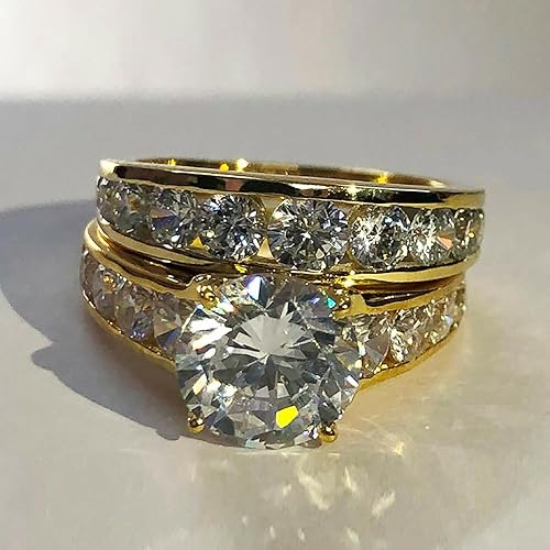 Luxury 2Pc Bridal Sets Rings for Women Gold Color Eternity Wedding Jewelry