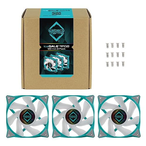 Miniatura 7 de Iceberg Thermal IceGALE direccionable RGB 4.724 in PWM Dual Ball Bearing ARGB Ventilador de caja (paquete de 3) verde azulado