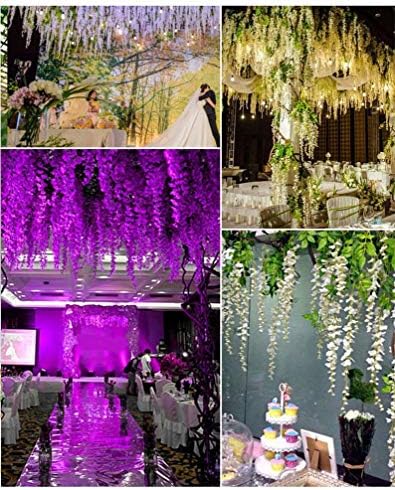Rcbmn 12 Pcs Artificial Wisteria Vine Hanging Garland Silk Flowers 3.6 Feet Realistic Romantic Classic for Party Home Wedding Decor DIY Hanging Deco Home Garden Party Decor (Purple)