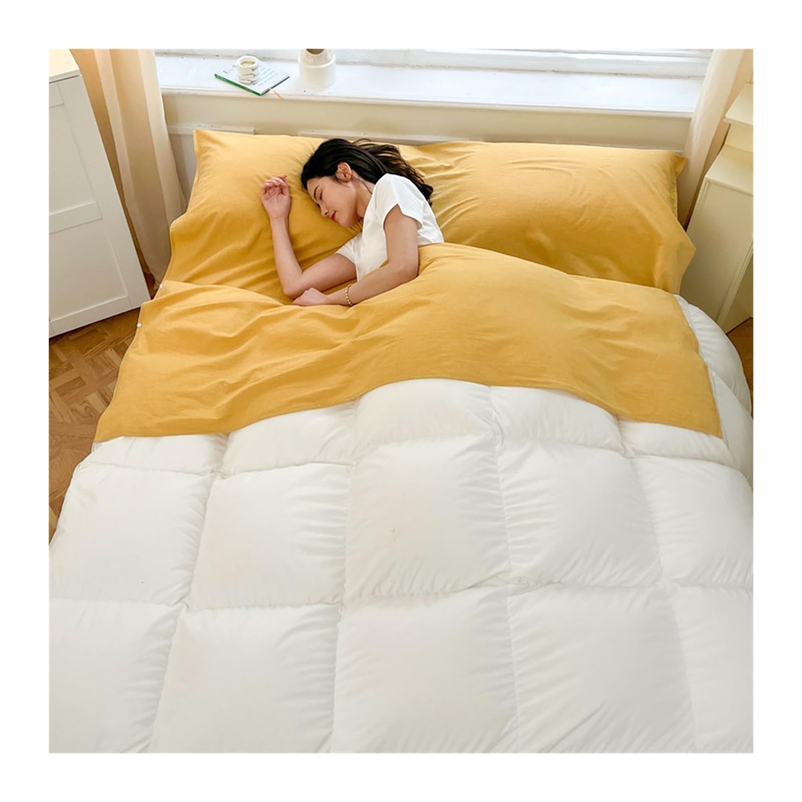 GBHMJU Sleeping Bag Liner Washed Cotton Adult Sleep Sack Gingham Travel Sheets for Hotel Travel Sleep Sack, Camping Sleeping Bag Liners for Cold Weather(Yellow A,180x210cm-70x82)