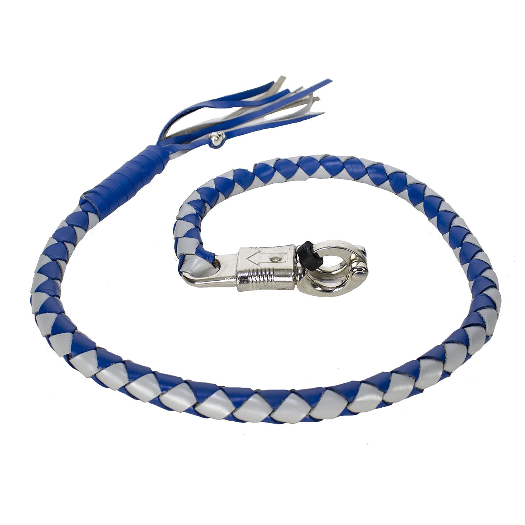 Dream Apparel Fouet de moto en cuir de 106,7 cm pour guidon de moto à franges, bleu et argenté