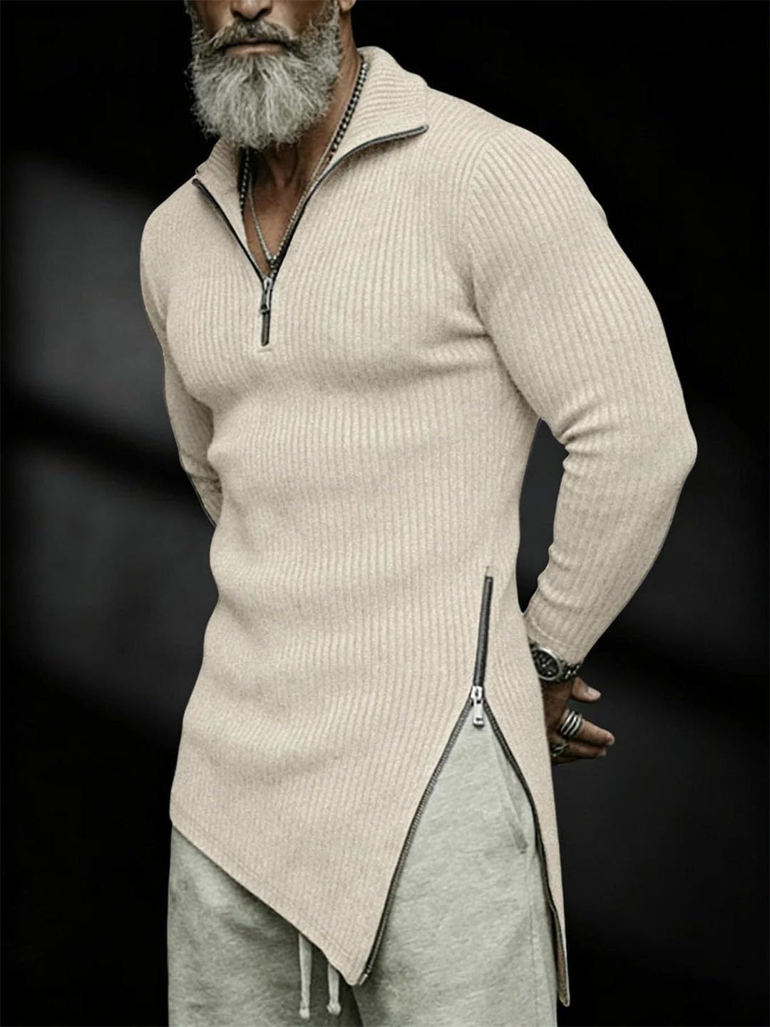 Men's Quarter Zip Slim Fit Stand Collar Casual Long Sleeve Warm Base Layer T Shirt