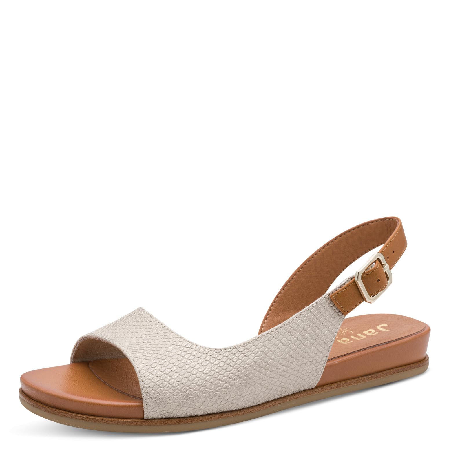 Jana Women's Flat Vegan Flat Sandals, Gold/Snake, 41 EU