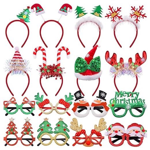 SIQUK 16 Piezas Diadema Navideña Navidad Marcos de Gafas Diadema de Navidad Monturas de Gafas Navideñas para Decoración de Fiesta Navidad
