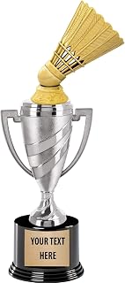 Crown Awards Badminton Trophy, 13" Silver Cup Badminton Shuttlecock Trophies with Engraving Included