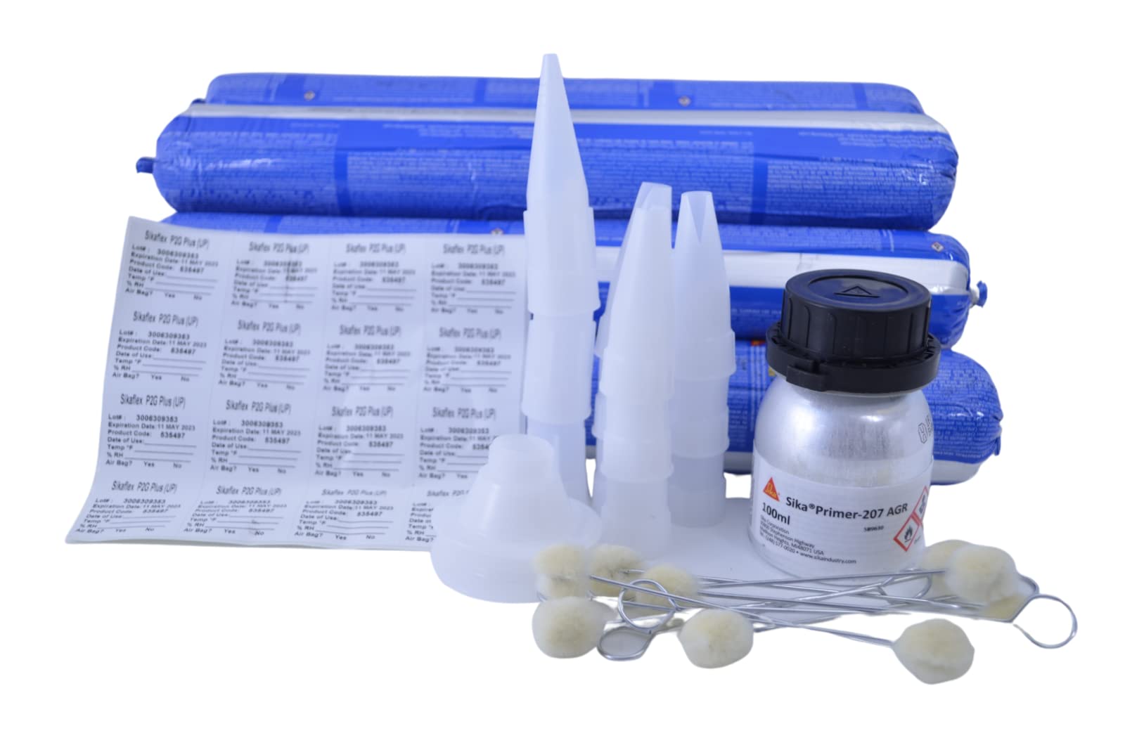 SikaFlex P2G+ Auto Glass Urethane, Adhesive Sealant 9 (600ml) Sausages/Foils with Sika 207 Primer