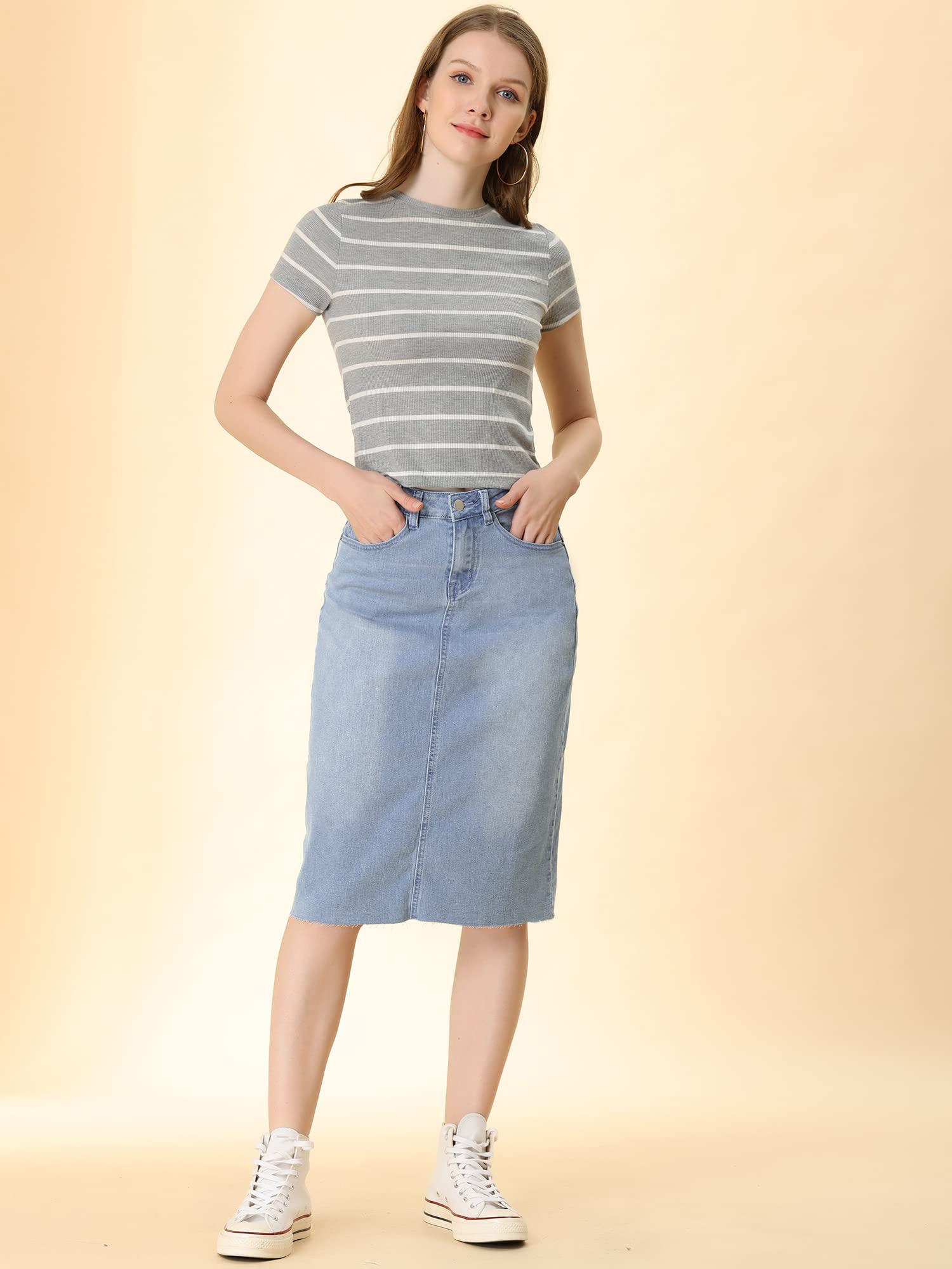 Allegra K Falda de mezclilla casual para mujer cintura alta trasera