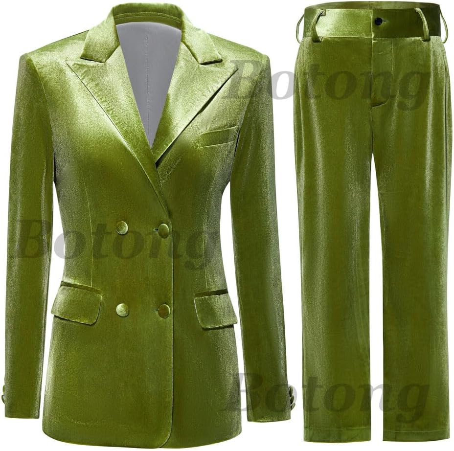 Velvet Suit for Women 2 PC Double Breasted Pants Suit Peak Lapel Formal Tuxedos Womens Business Outfit