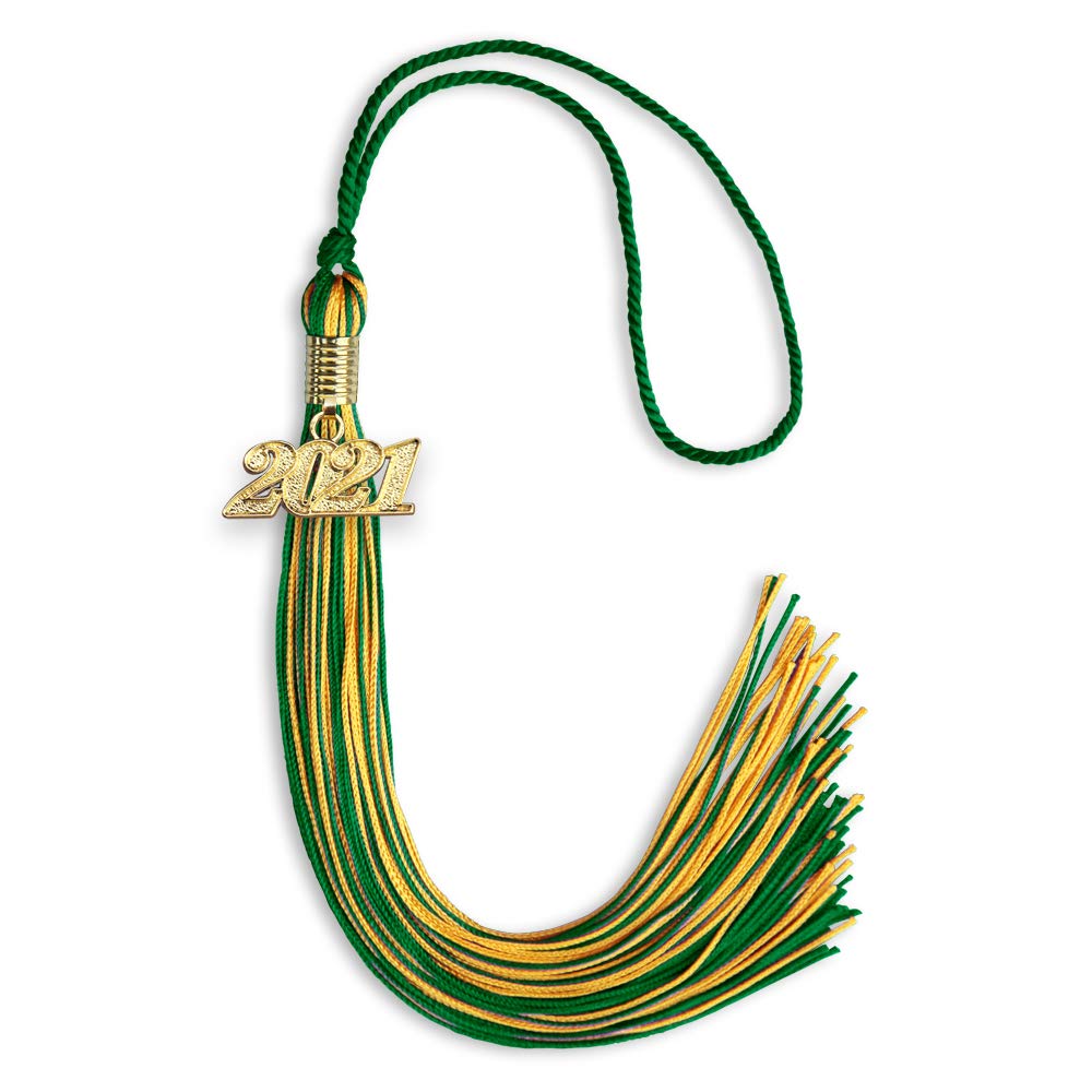 Endea Graduation Mixed Double Color Tassel with Gold Date Drop (Green/Gold, 2021)