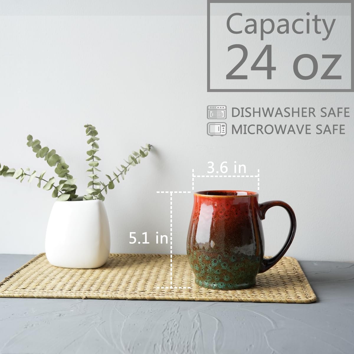 Bosmarlin Extra Large Ceramic Coffee Mug, 24 Oz, Dishwasher and Microwave Safe, Big Oversized Tea Cup, Reactive Glaze (Red&Green) - Image 2