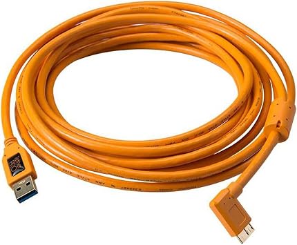 Tether Tools TetherPro USB 3.0 to Micro-B Right Angle Cable | for Fast Transfer and Connection Between Camera and Computer | High Visibility Orange | 15 Feet 4.6 m