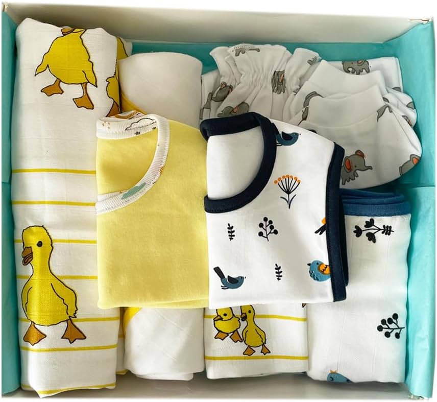 TINYLANE - Curated For You! Newborn Baby Products Gift Set (13 Pcs), Essential Clothing Gift Kit For Infants Of 0-3 Years, Swaddles, Bibs, Cap, Booties, Mittens & Washcloths, Ideal Baby Shower Gift Pack