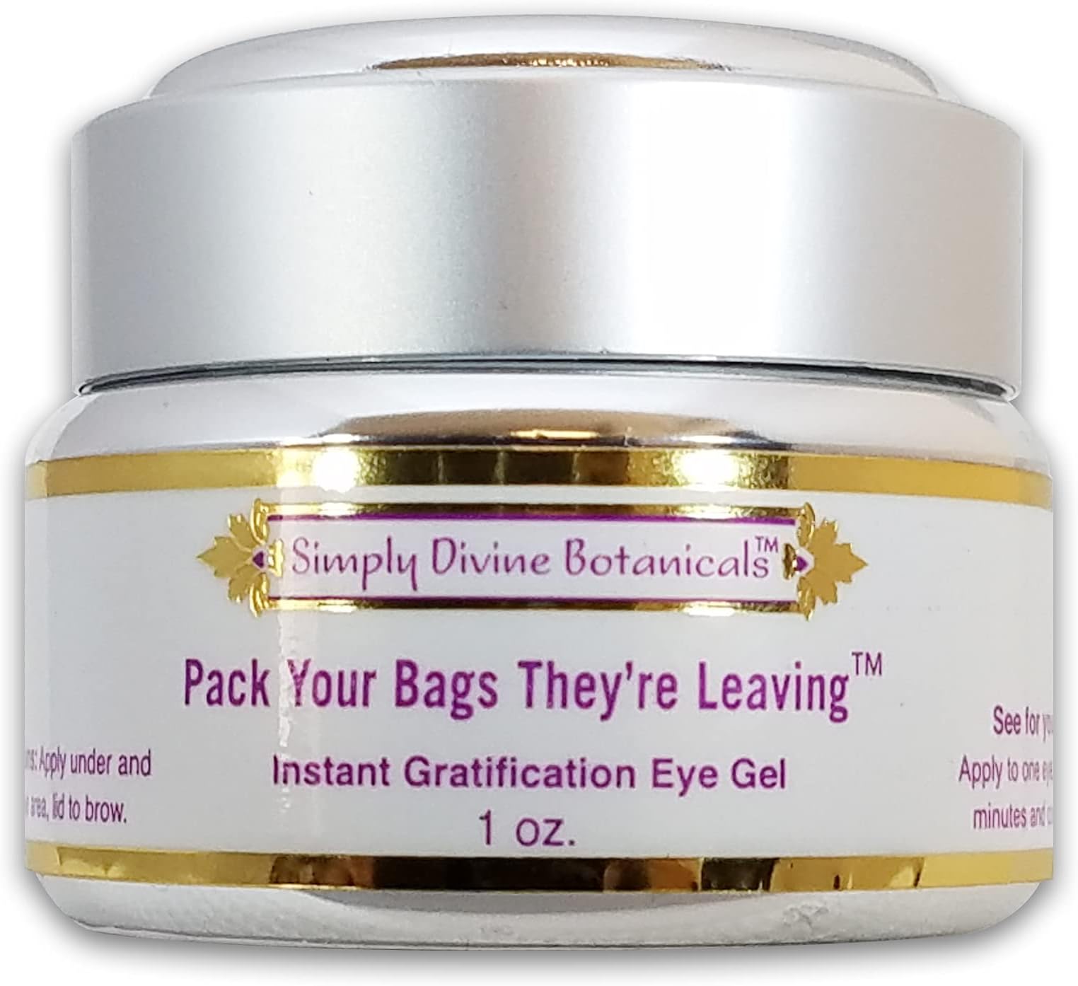 Simply Divine BotanicalsPack Your Bags They're Leaving Eye Gel - Natural and Organic Treatment to Hydrate and Instantly Reduce Puffiness, 1 oz