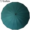 SoulRain 16 Ribs 48 inch Stick Umbrella Auto Open Solid Color Fashionable and Simple Arched Classic Wooden Handle Windproof Unbreakable Umbrella (Dark Green)
