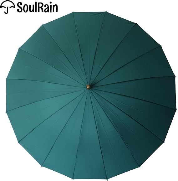 SoulRain 16 Ribs 48 inch Stick Umbrella Auto Open Solid Color Fashionable and Simple Arched Classic Wooden Handle Windproof Unbreakable Umbrella (Dark Green)